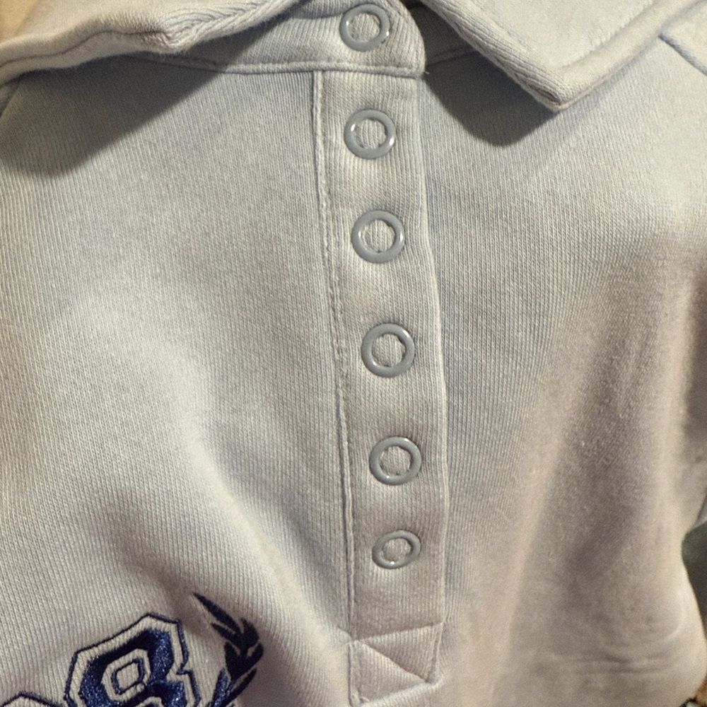Light Blue Collared Pullover Sweatshirt with Embroidered Details - Picture 5 of 6